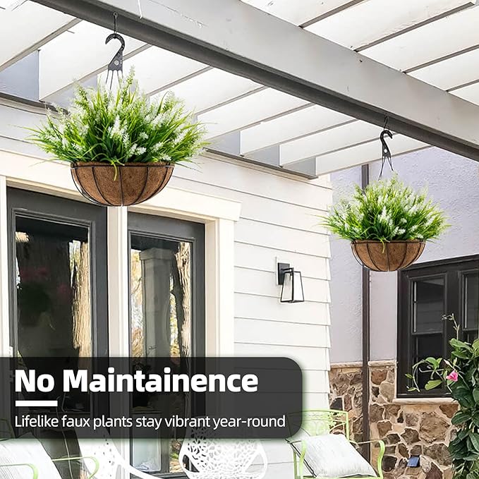 UV Resistant Faux Outdoor Plant, Fake Monkey Grass with Flowers, 12 Bundles Outdoor Artificial Plants Porch Decoration for Planter, Realistic Greenery with Flexible Stems for Patio Garden Pathway