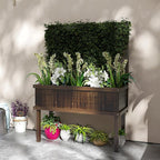 Outsunny Raised Garden Bed with Trellis for Climbing Plants, Vegetable, Grape Vines, Wood Planter with Legs, Drainage Holes and Filter for Outdoor Garden, Patio, Carbonized