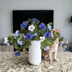 Ammyoo Artificial Fake Petunia Flowers for Outdoor Decoration, 2PCS Faux Silk Petunias Flower for Spring UV Resistant No Fade Realistic Plants for Garden Balcony Yard Porch Indoor Decor(Blue White)