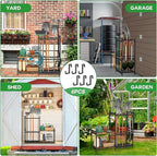 DAOUTIME Garage Tool Organizer with 2-tier Wooden Shelves, Yard Tool Organizer for Garage with 6 Hooks, Heavy duty Steel Garden Tool Rack Holds up to 35 Long Handled Yard tools for Storage, Black