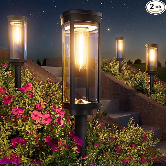 BITPOTT Bright Solar Pathway Lights, 2 Pack Solar Lights Outdoor Waterproof IP65, Auto On/Off Path Landscape Lighting, Long Lasting Outdoor Light for Yard Garden Walkway Landscape Lawn Patio Lighting