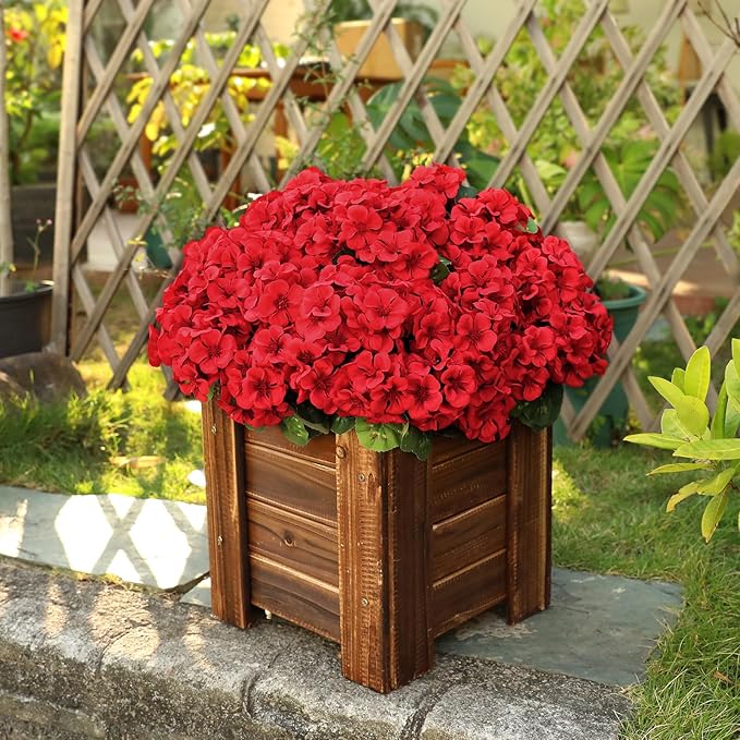 6 Bundles Red Artificial Geranium Flowers for Outdoors Spring Decor Geraniums Silk Flowers UV Resistant Lifelike Faux Flowers for Spring Indoor Outdoor Garden Patio Porch Balcony Home Decoration