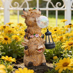 Joint Honglin Solar Highland Cow Garden Statue with LED Lights, Cute Resin Outdoor Decor with Glowing Lantern & Light-Up Bubble, Waterproof Solar Yard Ornament for Lawn, Patio & Garden (Brown Cow)