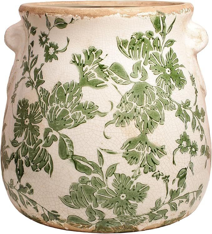 Xiaan Jiaju Ceramic Flower Vase Home Decor, Farmhouse Cottagecore Vases & Planting Pots with Drainage, English Cottage Kitchen Dining Table Decorations for House Living Room Bookshelf, Green