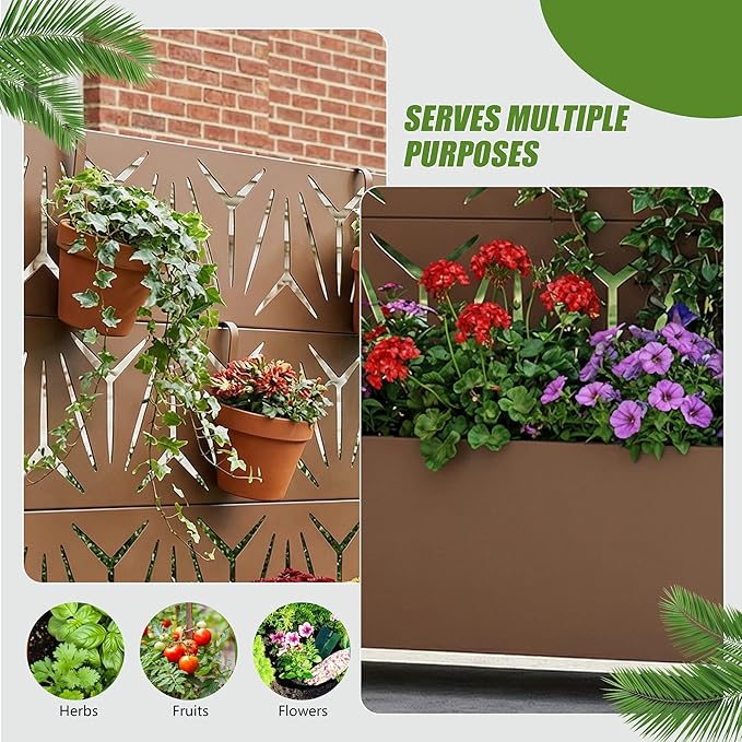 Casaphoria Metal Raised Garden Bed with Trellis and Wheels, 47"x47"x16" Planter Box for Climbing Plants, Vegetables & Vines, Features Drainage Holes and Privacy Screen, Brown-Star