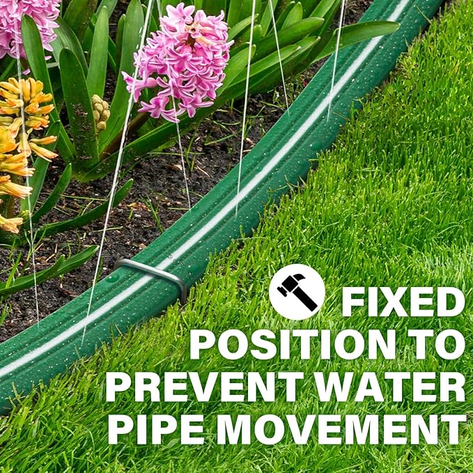 Jin&Bao Sprinkler Hose with Holes 25FT, Heavy Duty Garden Watering Hose, High-Efficiency Lawn Sprinkler System with Staples
