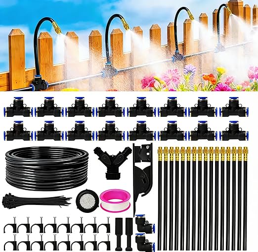 360° Adjustable Drip Irrigation System - 100 FT Garden Watering System with 16 Nozzles, Raised Bed Sprinkler Irrigation System, Garden Mister for Yard, Lawn, Plants, 5/16" Tubing