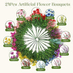 SHareconn 24 Bundles Artificial Flowers for Outdoors Decoration, Faux Plants Fake Silk Colorful Daisy Eucalyptus Lavender, UV Resistant for Outside Home indoor Spring Decor,RedRosyPurpleBlueYellowPink