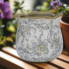 Dosayes Rustic Ceramic Planter, 6 Inch Tuscan Vintage Flower Pot with Drainage, Farmhouse Garden Pot for Indoor Plants, Kitchen & Garden Tuscan Decor, Plant Lover Gift (Grey)