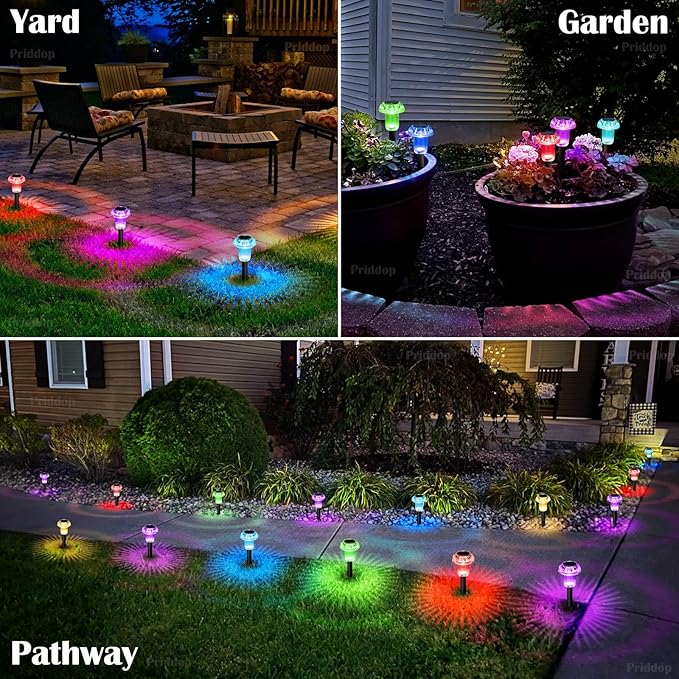 Priddop Solar Lights Outdoor Pathway Waterproof 16 Pack Color Changing LED Acrylic Mushroom Decorative Garden Lights for Yard Landscape Patio Outside Decorations
