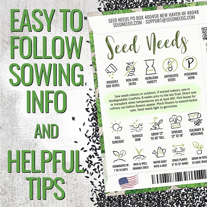Seed Needs Lemon Balm Seeds for Planting - Non-GMO, Heirloom & Untreated Perennial Medicinal Herb - Plant Indoors/Outdoors Used for Making Calming Tea (5 Packs)