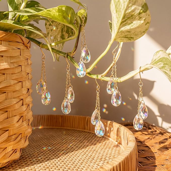 6 Pcs Crystal Sun Catcher Plant Vine Charms Hanging for Mini Potted Plants, Home Window Garden, Garden Home Window Rainbow Sun Catchers Plant Accessories Indoor (Colorful)