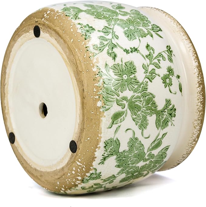 Dosayes Large Ceramic Pot for Planters, Ice Crack Glazed Flower Pot with Drainage Holes,5.91inch Vintage Planters for Indoor and Outdoor(Green)