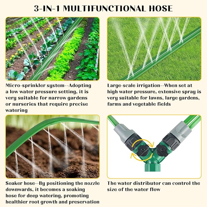 Sprinkler Soaker Hose for Yard 50 FT(25 ft 2pack) with Holes, Flat Garden Soaker Hose with Splitters and Staples, Drip Hose Sprinkler Watering Drip Irrigation Hoses for Lawn Garden Watering System