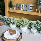 Winlyn Set of 2 Small Artificial Potted Plants Faux Eucalyptus Plant in White Geometric Ceramic Pots Small Desk Potted Plants 7.1" Tall for Home Office Room Decorations Wedding Greenery Centerpiece