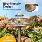 VIVOHOME Bird Bath with Solar Fountain for Outside, Polyresin Pedestal Bird Baths with Solar Powered Pump for Outdoor, Garden, Weather-Resistant Birdbaths with 20" Bowl, Golden