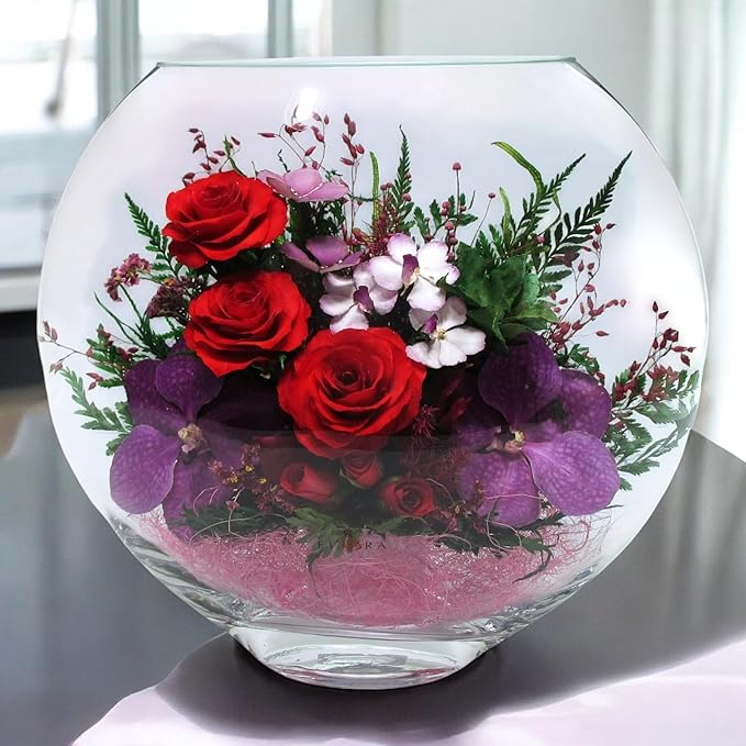 Fiora Flower | Long Lasting Real Roses in a Sealed Vase | Lasts up to 5 Years | Unique Present Gift (Enigma)
