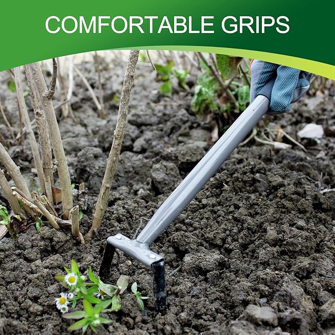 Walensee Stirrup Hoe Garden Tool, Hollow Trapezoid Weeding Tool with 14 Inch Scuffle Loop, Sharp Metal Hand Cultivator Rake for Lawn, Garden or Greenhouse, Durable Grass Scraper, Mini Gift, Grey