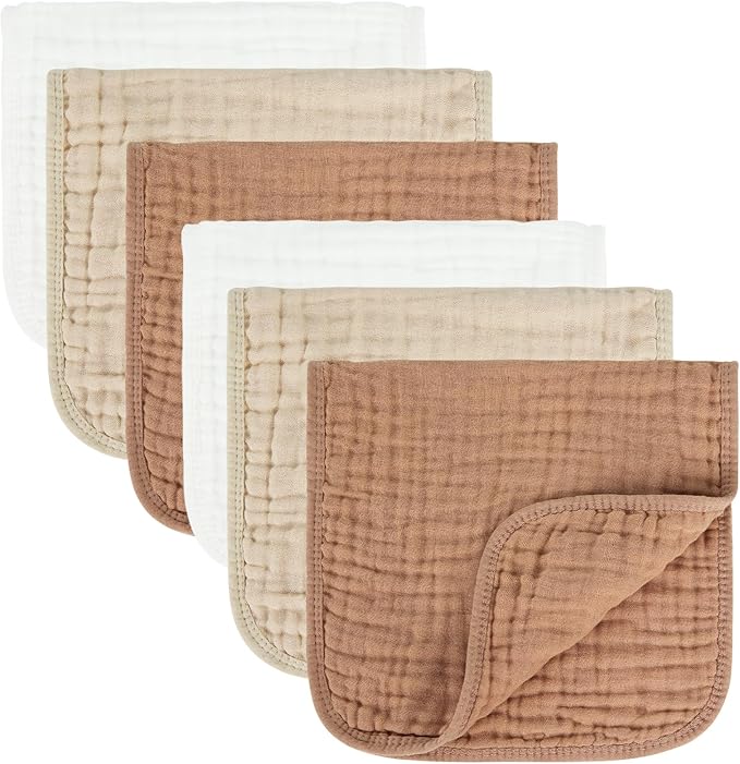 MIGIOL Baby Burp Cloths 100% Cotton Newborn Muslin Burp Cloths 10x20 inches Baby Essentials (6, White & Coffee)