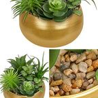 Hollyone Fake Plants Artificial Succulents in Pots Faux Succulent Arrangement Potted Plant in Gold Ceramic Planter Bowl for Home Decor Office Desk Bathroom Shelf Living Room Indoor Decorations