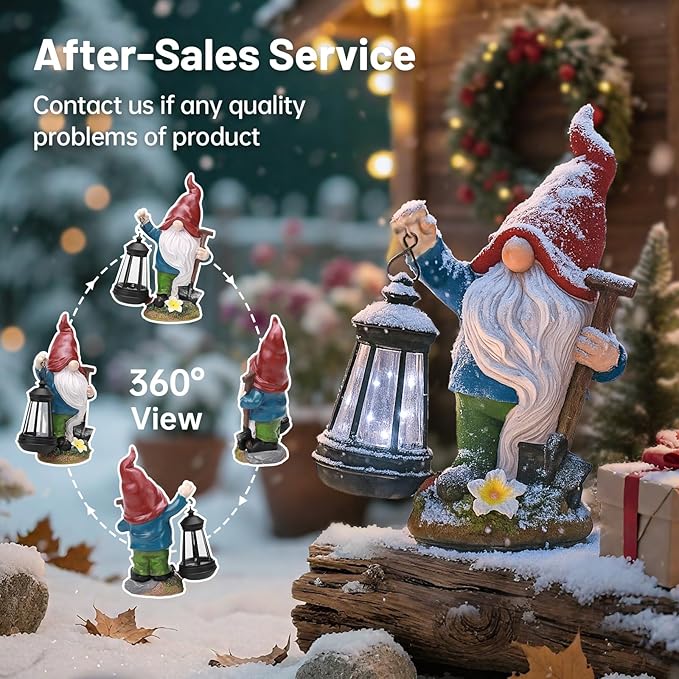Gnome Garden Decor Statue with Lantern, Solar Gnomes Outdoor Decorations with LED Lights, Lawn Decor Yard Ornament for Patio Balcony, Mother's Day Birthday Gift for Mom Grandma