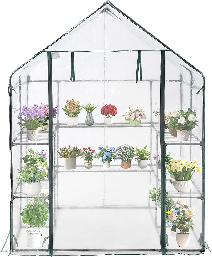 SUNGIFT Greenhouses for Outdoors, Upgraded PVC Cover Walk-in Greenhouse Kit 57x61x80 Inch, Zippered Windows Mesh Door, Plant Garden Hot House for Outside, Clear