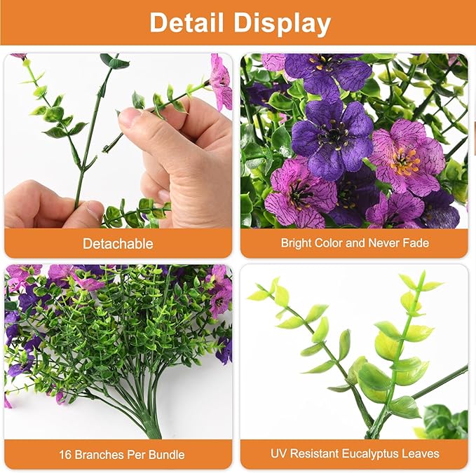 Artificial Hanging Flowers for Outdoors, 2 Pcs Fake Hanging Plant Spring Summer Decor, UV Resistant No Fade Faux Silk Daisy Flower for Planter Front Door Porch Patio Yard Garden(Double Purple)