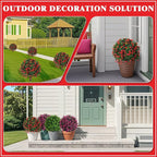 Grooy Artificial Boxwood Topiary Tree with Rose, Set of 2 Artificial Shrub Bushes with Ground Spike, Fake Evergreen Tree for Porch, Artificial Plants for Outdoor Planters Indoor UV Resistant