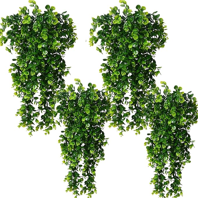 Hanging Fake Plants,4 Pcs Faux Eucalyptus Leaf Greenery Vine Plant Faux Plants Fake Ivy Room Decor Home Garden Wedding Party Indoor Outdoor Decorations (Fake Vines)