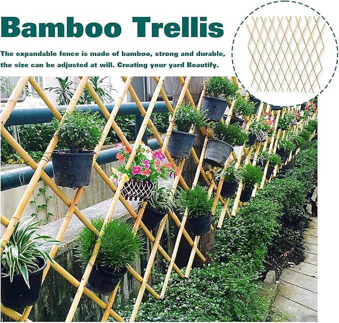 Bamboo Trellis 36x92 Inch, Expandable Fence 3ft by 8ft, Outside Lattice Fence, Reusable Decorative Fence for Climbing Plants Support or Outdoor Yard