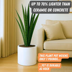 Fox & Fern 12" Large Plant Pot Fits Plant Stand - Fiberstone - Drainage Plug - Outdoor Indoor - Matte White