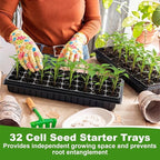 Vesici 32 Pack Seed Starter Trays, 32 Cell Seedling Trays with 1020 Flat Tray, Deep Plug Nursery Plant Pots for Germination, Water Collection, Indoor Outdoor Seed Starting & Transplanting