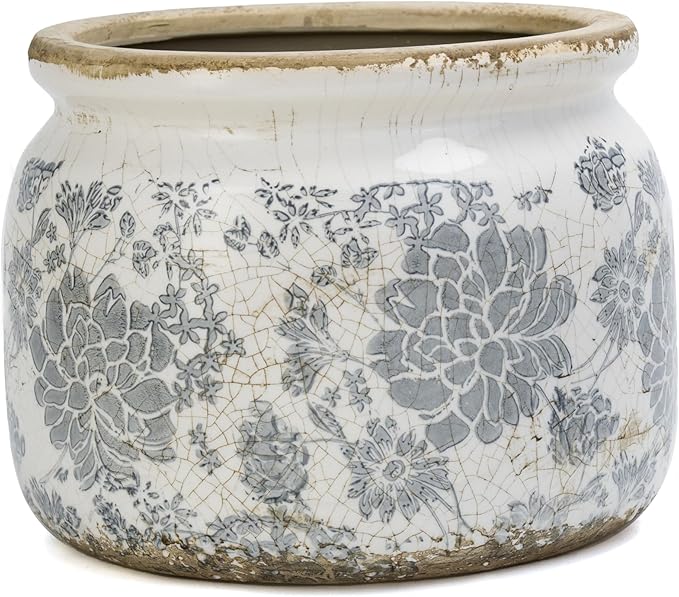 Dosayes Large Ceramic Pot for Planters, Ice Crack Glazed Flower Pot with Drainage Holes,5.91inch Vintage Planters for Indoor and Outdoor (Gray)