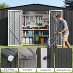 14 x 12FT Sheds & Outdoor Storage, Dark Grey Metal Waterproof Storage Shed with Door and Lock Outdoor Shed,All-Weather Shelter for Bike, Gardening Tools, Lawn Mowers