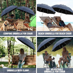 2 PACK Beach Umbrella with Clamp, 360 ° Adjustable Umbrellas for Chair, UPF50+ Umbrella for Beach Chair, Patio Chair, Wheelchair, Camping Chair, Golf Carts (Chair Not Included)