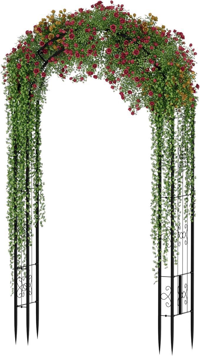 Arbuxzuy 102in Steel Garden Arch Arbor Trellis for Climbing Plants Outdoor,Yard,Wide Sturdy Durable Garden Arch for Lawn,8.5ft Climbing Plants Decorative Wire Lattice,Outdoor Wedding Arch(Black)