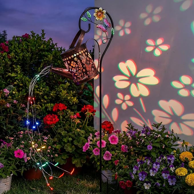 MEBRUDY Solar Garden Decor Lights, IP44 Waterproof Metal Butterfly Solar Watering_Can Lights Outdoor Decor for Yard Pathway Patio Lawn, Gifts for Women Mom Grandma Birthday