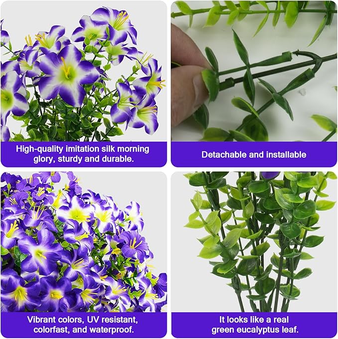 Daynight 32 Pcs Faux Petunias Artificial Flowers for Outdoors, UV Resistant Fake Purple Petunias Plants Realistic Silk Flowers for Porch Front Door Garden Window Outside Decor (32, Purple)