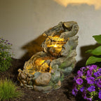 Sunlinua 37" L Outdoor Water Fountain with 3 Tiers Cascading Realistic Tree Trunk Waterfall Fountains with LED Lights Outdoor Water Fountain for Garden Patio Backyard Porch Home Decor