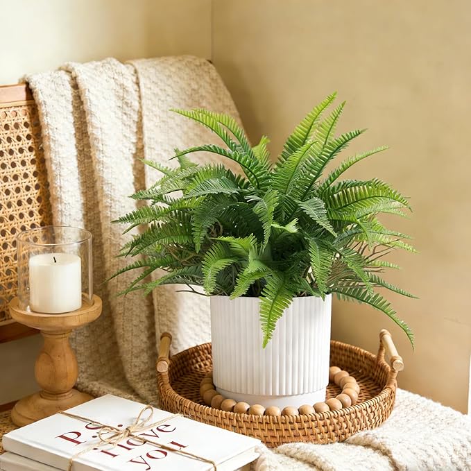 Coferset Small Fake Plant Fern Potted Artificial Plants for Shelf Desk Home Bathroom Farmhouse Room Office Kitchen Farmhouse Coffee Table Decor