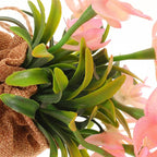 Artificial Orchid Flower Faux Phalaenopsis Potted Plant, Realistic Simulation Orchid Bonsai with Jute Bag, Home Table Decoration for Living Room and Office