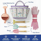 Kinderific Gardening Set, Tool Kit, for Kids, STEM, Includes Tote Bag, Spade, Watering Can, Rake, Fork, Trowel and Gloves, Egg Hunt
