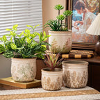 SURE YUESI for Mom from Daughter or Son, Set of 2 Ceramic Planters 4.7” & 5.7”, Vintage Indoor Plant Pots Without Drainage Hole, Pastoral Rustic Decorative Planters for Flowers & Home Decor