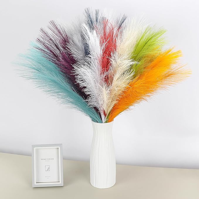 SeptCat 90 Pcs Pampas Grass Rainbow Decor 21.7" Fluffy Faux Short Multicolor Pampas Grass Artificial Small Pompas Grass Flower Vase Filler for Home Wedding Decoration