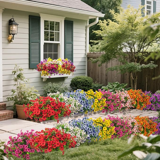 20 Bundles Artificial Flowers for Outdoors, UV Resistant Fake Plants Flowers Greenery Shrubs Plants for Decoration Outside Plants Hanging Planter Home Garden Decor (Red)
