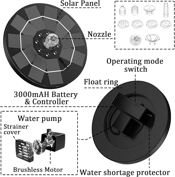 AISITIN Crystal Ball Solar Fountain Pump, 3.5W Water Pump with 3000mAh Battery for Overnight Use (Up to 8H), LED Light Up Bird Bath Fountain Decoration for Garden, Pond, Outdoor