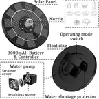AISITIN Crystal Ball Solar Fountain Pump, 3.5W Water Pump with 3000mAh Battery for Overnight Use (Up to 8H), LED Light Up Bird Bath Fountain Decoration for Garden, Pond, Outdoor