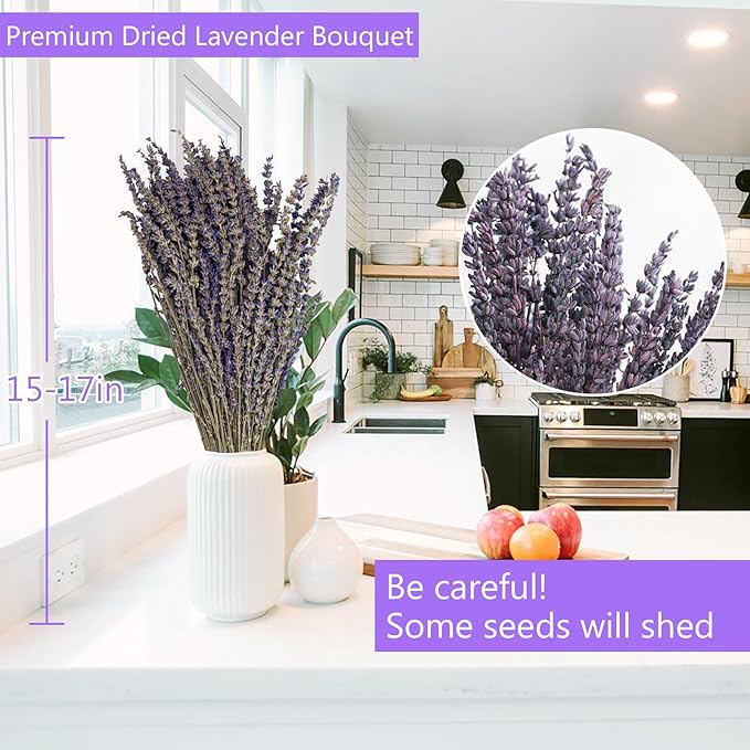Uieke 12Pack Dried Lavender Flowers Bundles, 16" Dried Purple Preserved Lavender Stems Bouquet for Shower Weeding Home Fragrance Vase Crafts Decor, 600g(21.06oz)