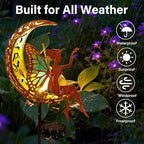 Solar Garden Statues Outdoor Decor with Butterfly Fairy & Moon, Cracked Glass Solar Light Stake, Gradient Wings, Gift for Mother's Day, Housewarming, Pathway & Patio Decor for Yard, Lawn & Garden