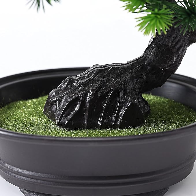 Artificial Bonsai Tree Fake Plants for Home Decor, Living Room Bathroom Bookshelf Entryway Table Wall Shelf Modern Farmhouse Decor, 9.5" Tall, Green